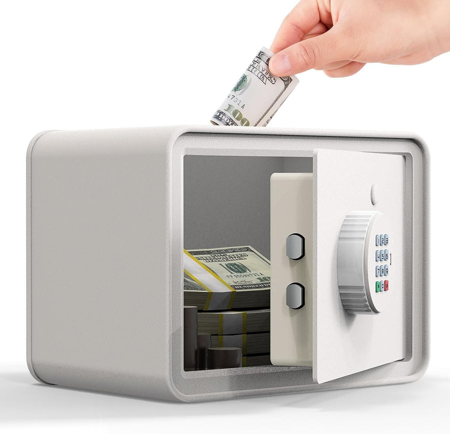 Kids Mini Safe Box Electronic Money Bank Keypad Lock Piggy Bank White