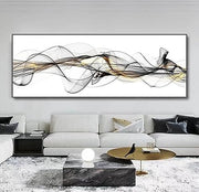 Large Black White Abstract Line Canvas Wall Art 150x50cm