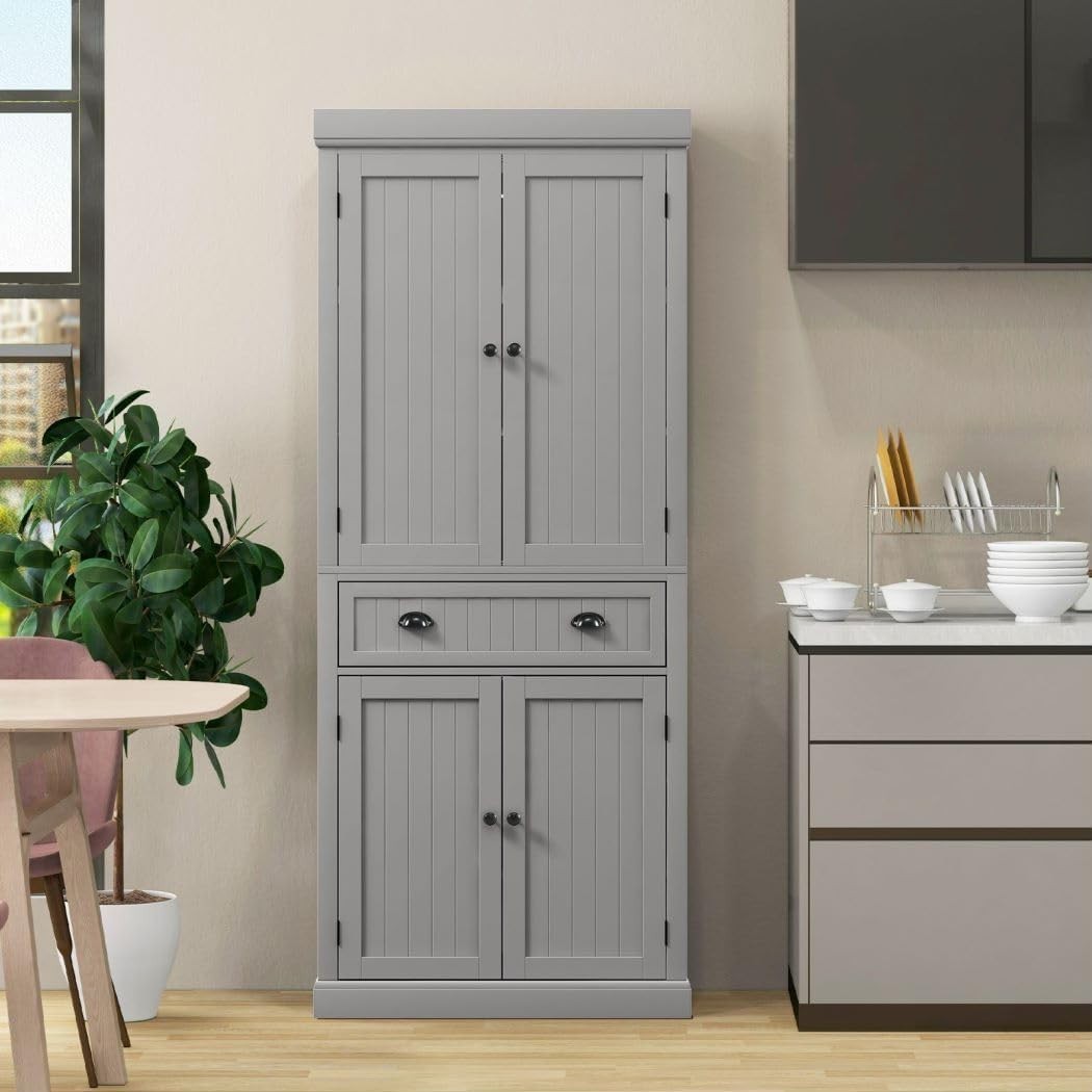 Grey Tall Kitchen Cupboard 183cm Pantry Storage Cabinet AdjustableUnit
