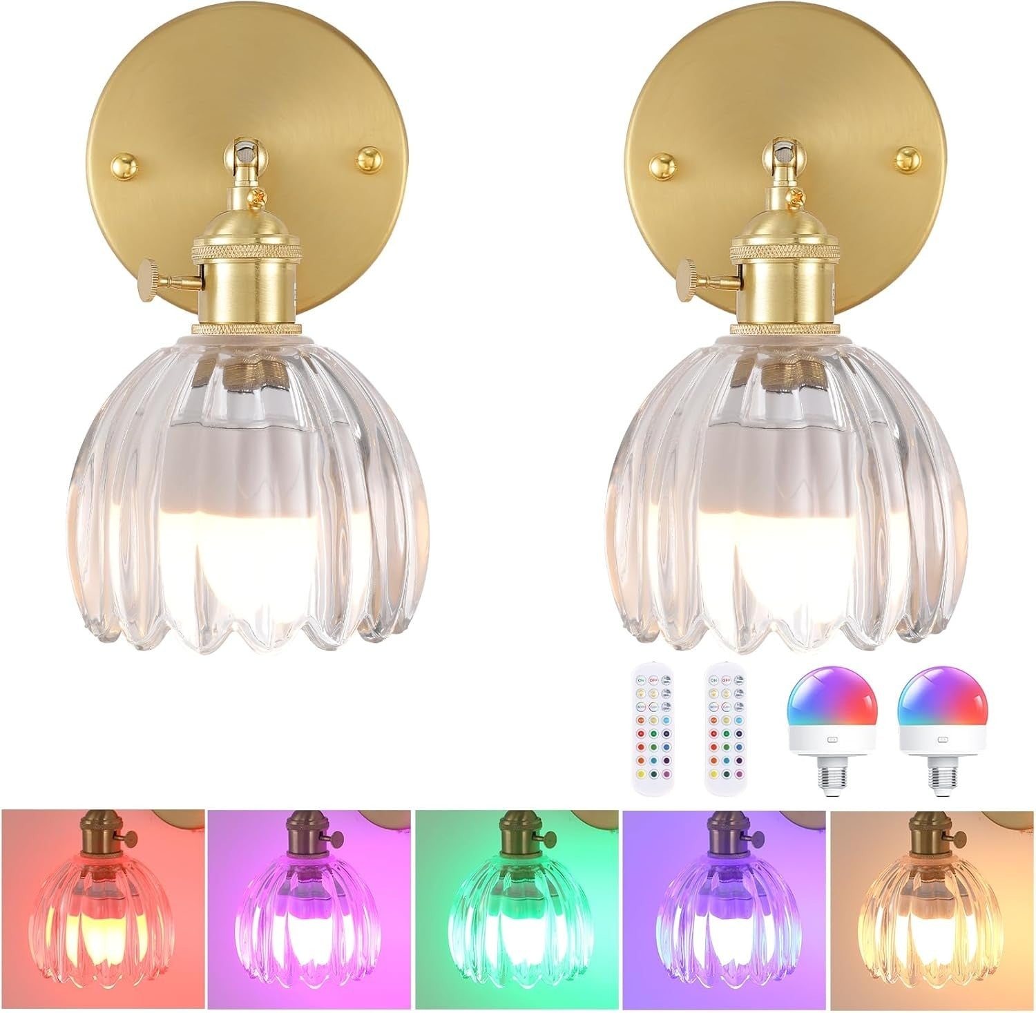 Set of 2 Rechargeable Wall Sconce Lamps with Remote, 12 RGB Colors & Dimmable