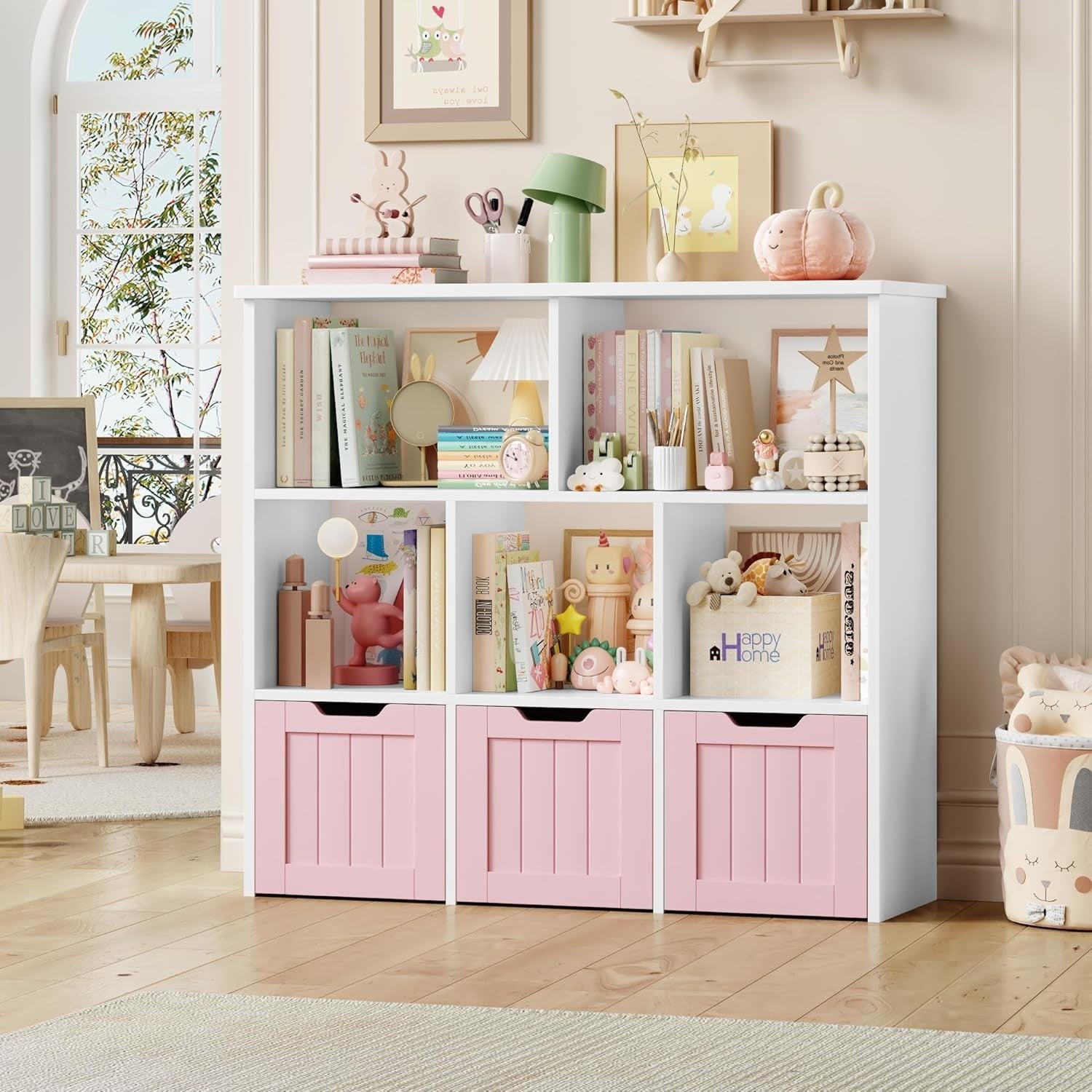 Kids Toy Storage Cabinet with Shelves & Drawers Nursery Playroom Organizer Pink