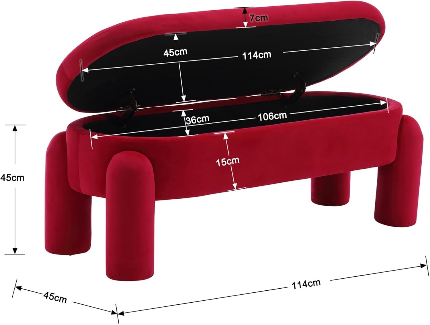 Rose Red Velvet Storage Ottoman Bench with Spacious Seat & Hidden Storage