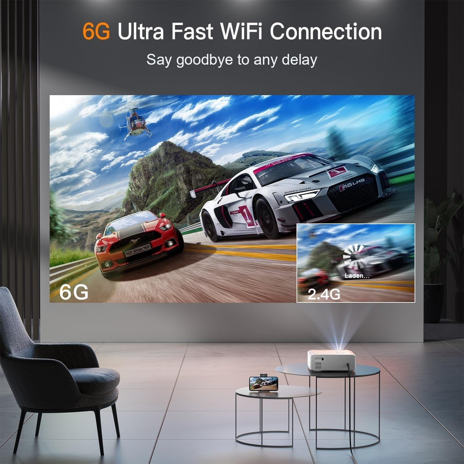 1080P 4K WiFi 6 Smart Projector 26000 Lumens Auto Focus Home Cinema