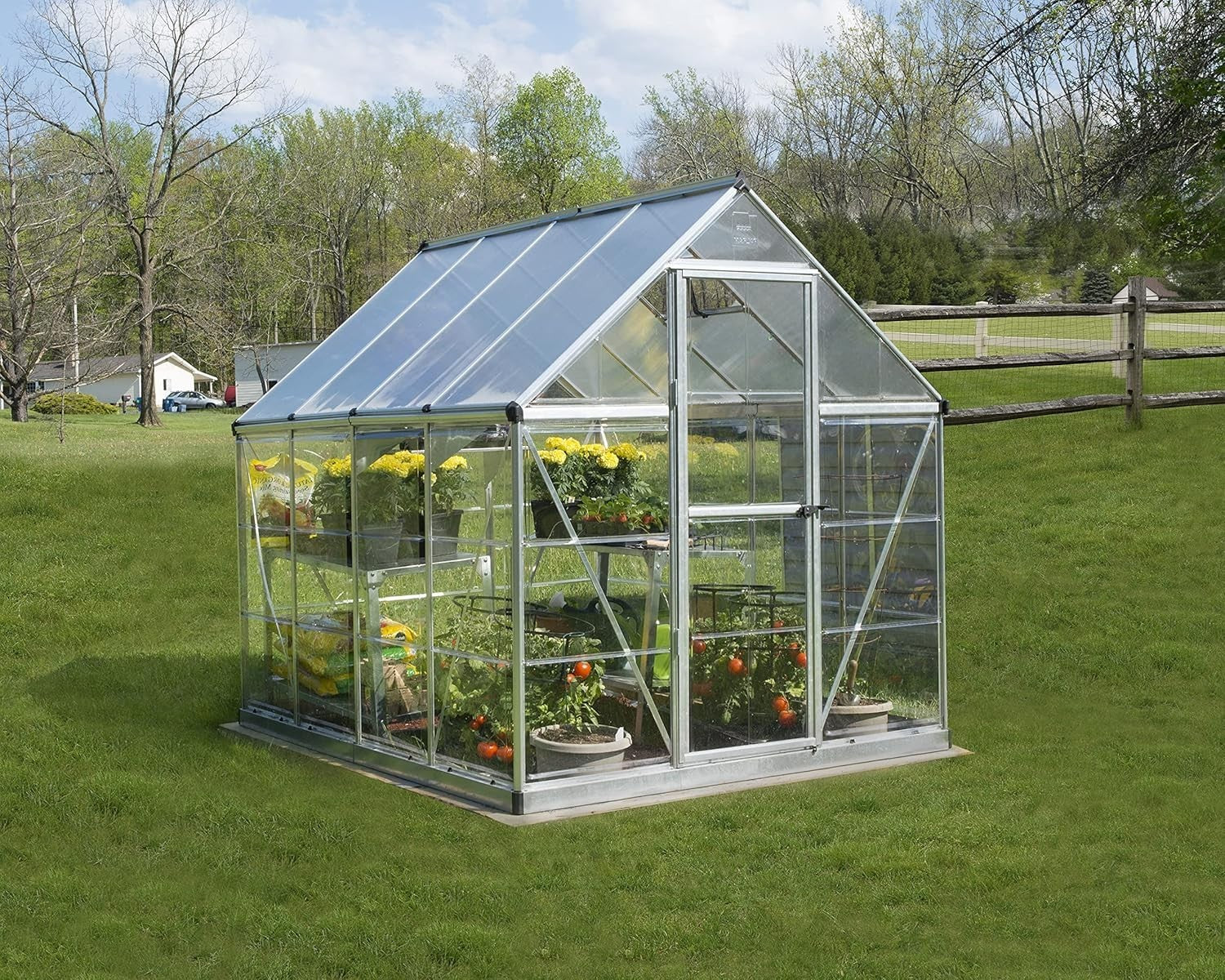 6x8ft Aluminium Greenhouse with Polycarbonate Panels & Roof Vent – Silver