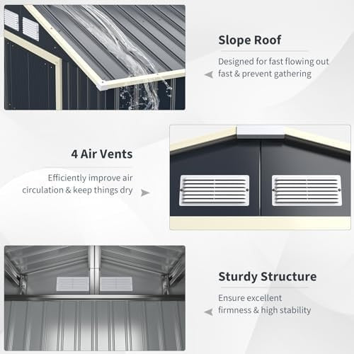 Metal Garden Shed Outdoor Storage 9x6FT Lockable Sloped Roof + Extension