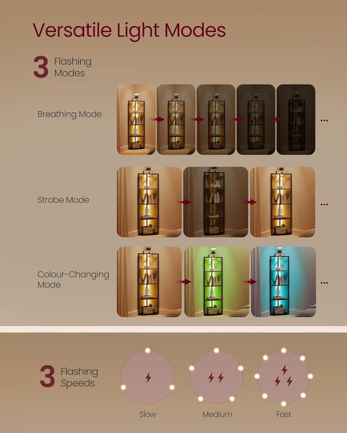 5-Tier Corner Shelf with LED Lights | Modern Slim Display Unit for Living Room