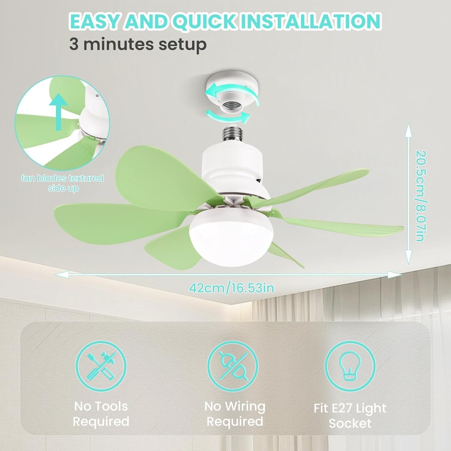 30W Ceiling Fan with Lights Dimmable 3 Speeds 6 Blades Remote Pink