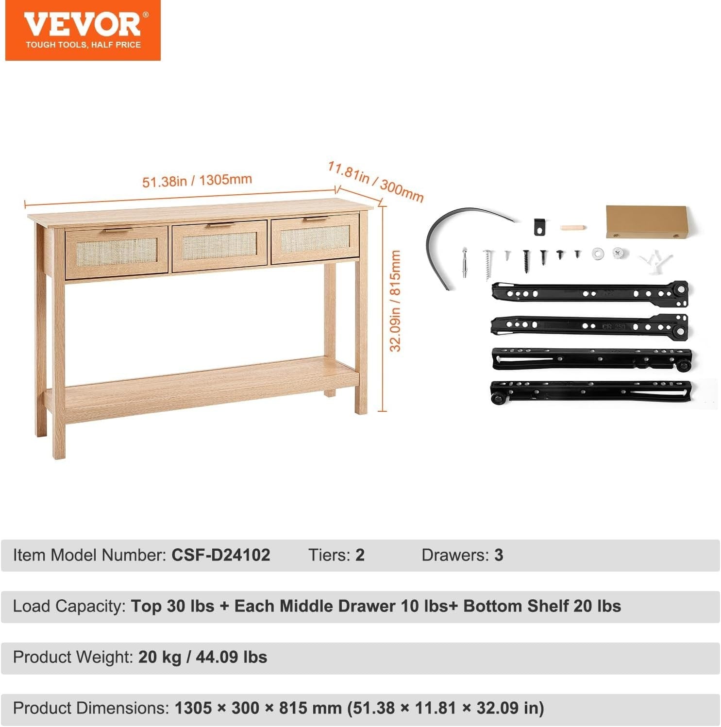 Natural Rattan Console Table with 3 Drawers – Spacious Entryway Storage