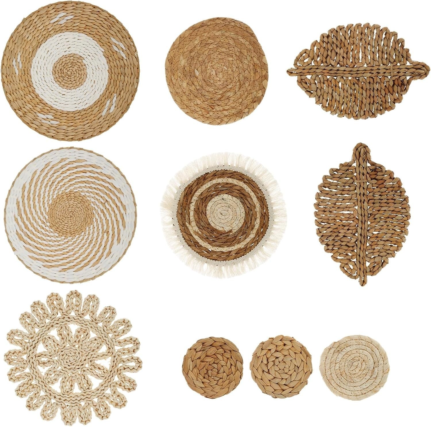 10PCS Boho Woven Wall Baskets Handmade Rattan Decor Round Set