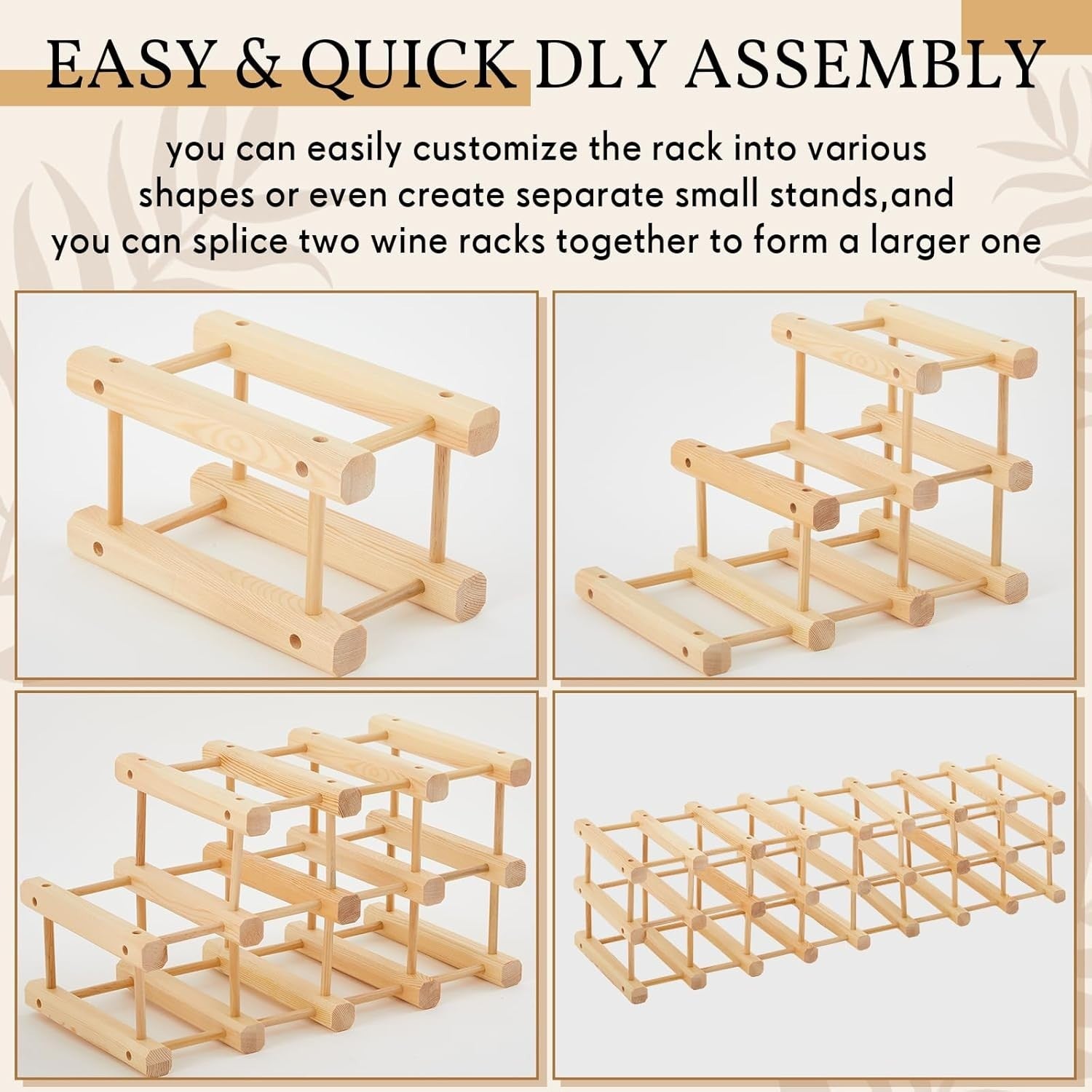 Stackable Wooden Wine Rack 12 Bottle Holder | Modular Countertop Storage Stand