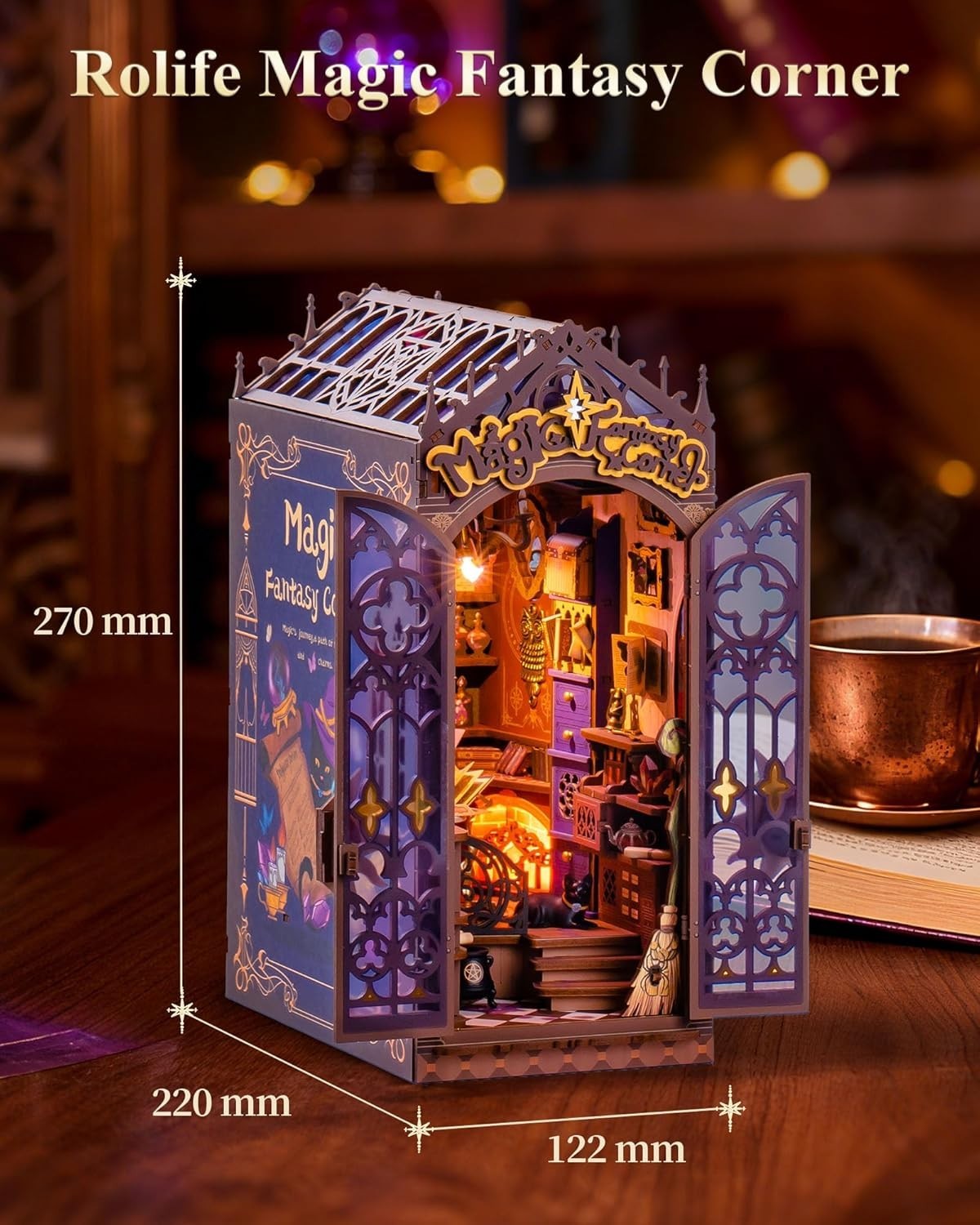 Magic Fantasy Book Nook DIY Miniature House Kit LED Wooden Bookshelf Decor