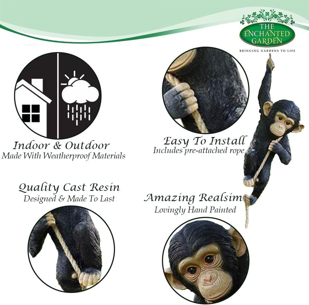 Hanging Monkey Garden Ornament on Rope – Large Resin Outdoor Animal Decor
