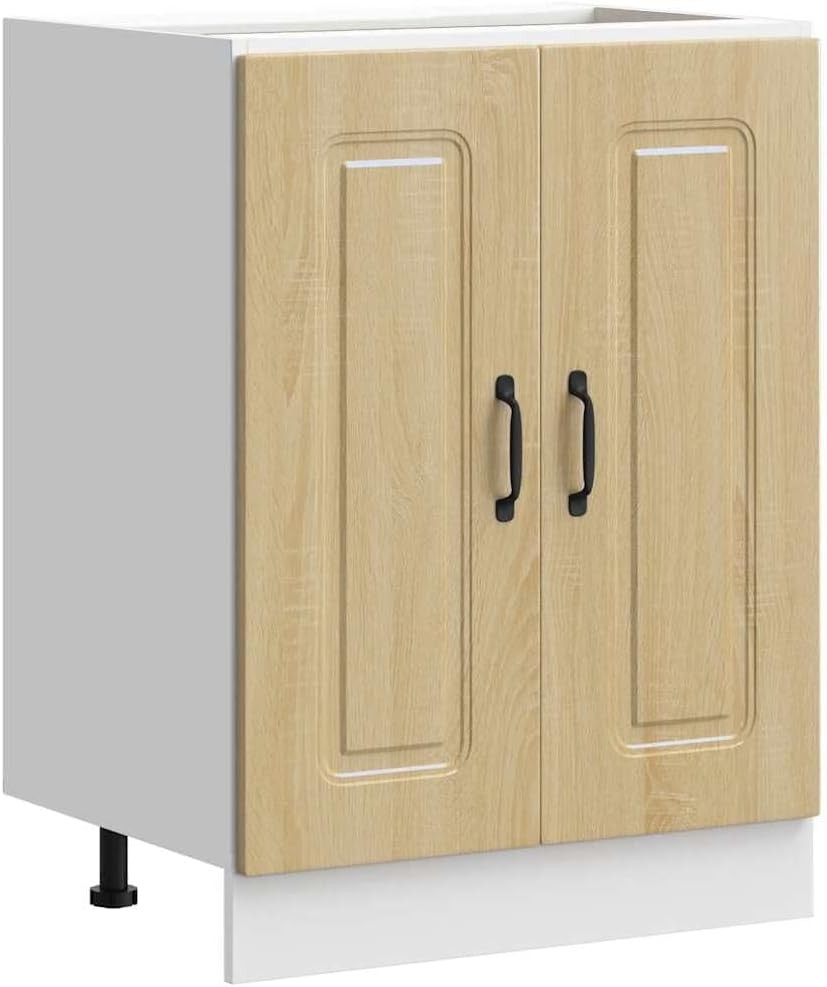 Brown Oak Bathroom Vanity Cabinet 60cm Under Sink Storage Unit with Double Doors