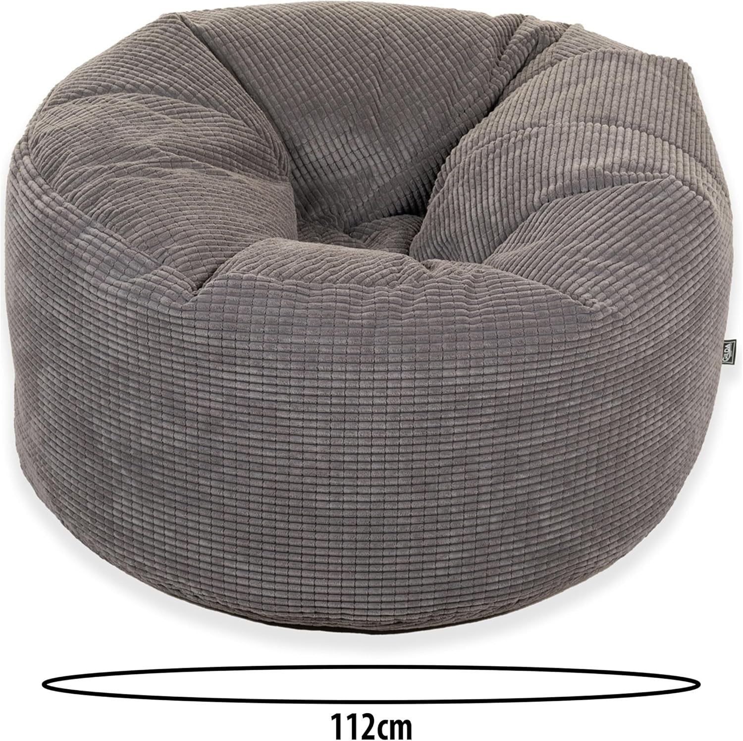Classic Grey Corduroy Beanbag Chair with Filling - Large Comfortable Seat