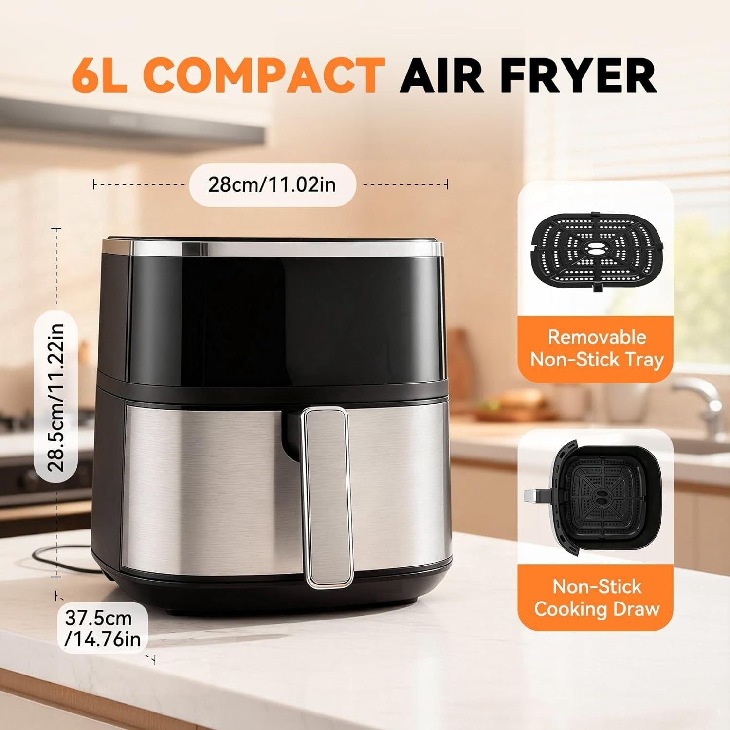 6L Digital Air Fryer | Touchscreen | 6 Presets | Non-Stick | 60-Min Timer 1400W