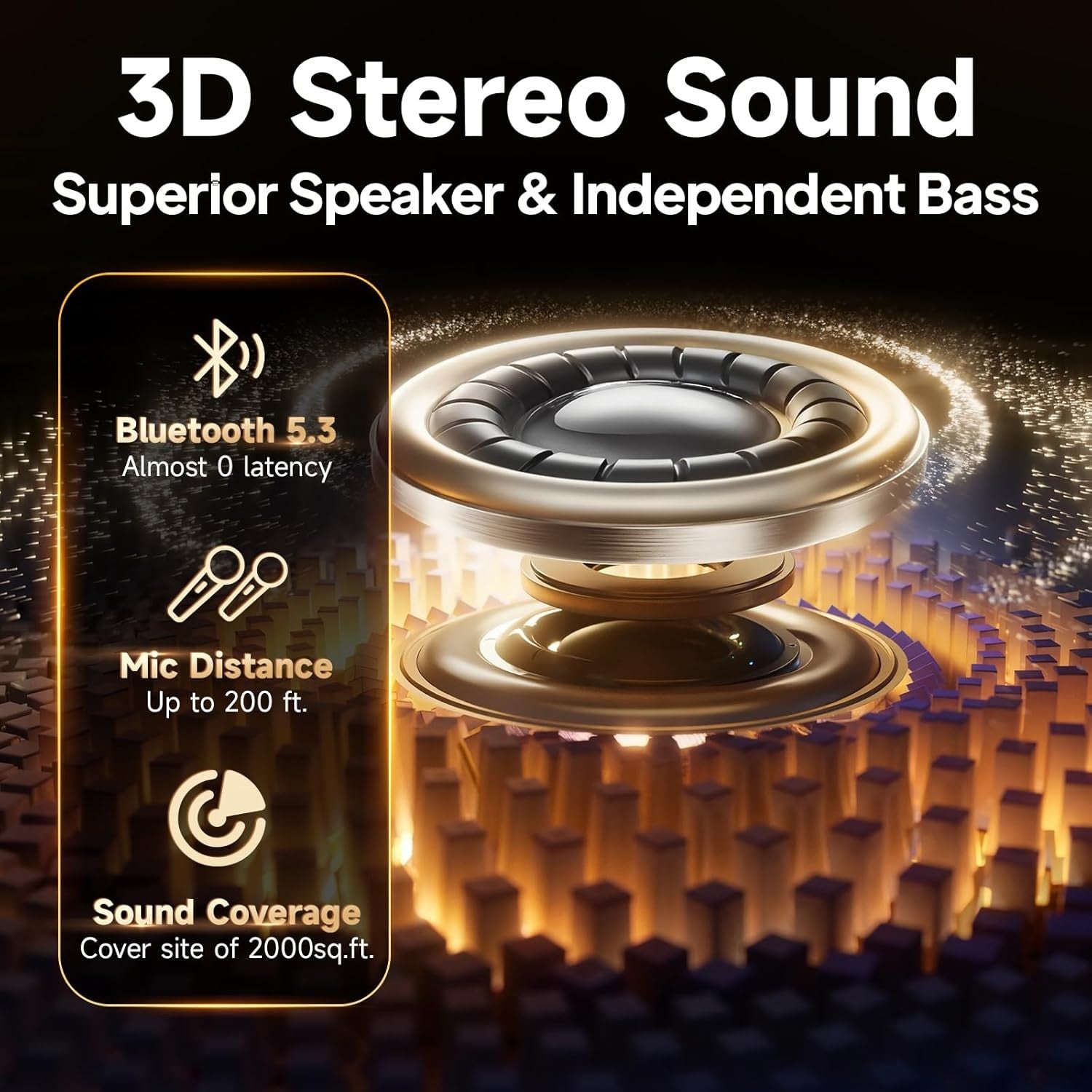 Portable Karaoke Machine with 2 Wireless Mics Bluetooth PA Speaker LED