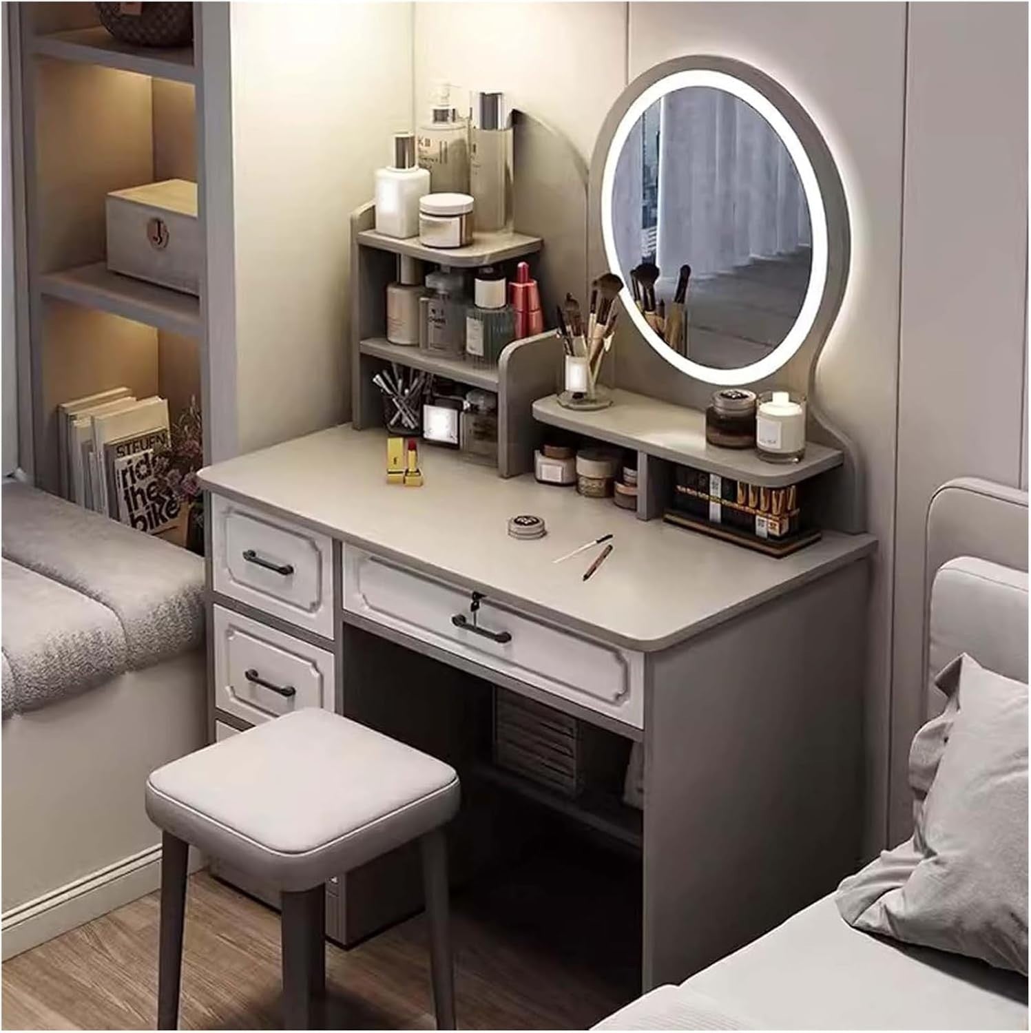Modern Dressing Table Vanity Desk Makeup Stool Set Storage Drawer Organizer Home