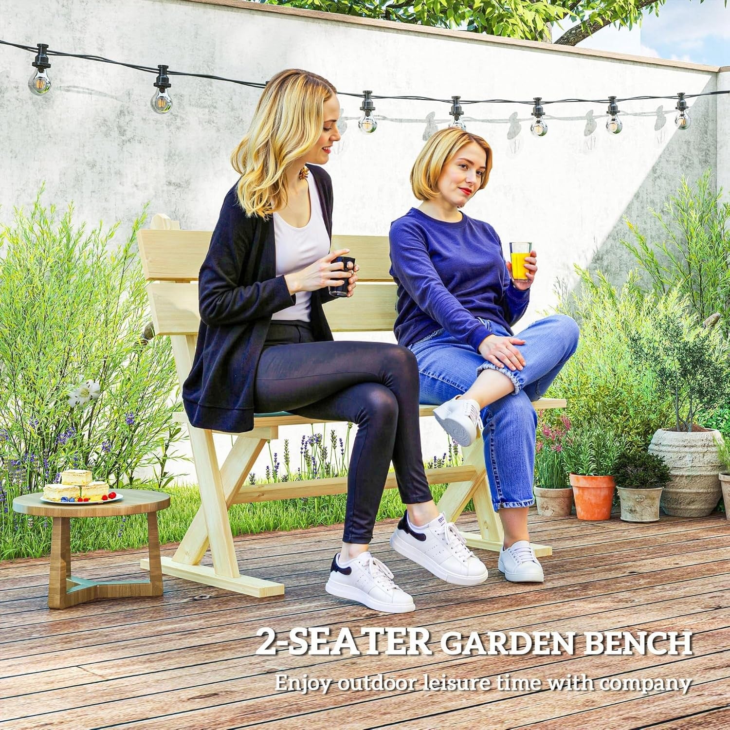 2 Seater Wooden Garden Bench Fir Wood Patio Park Outdoor Seat