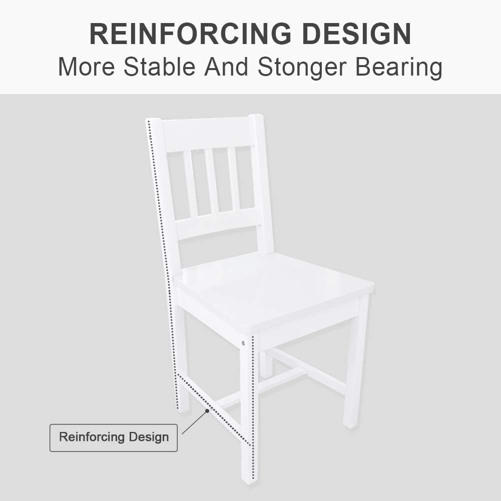 Solid Pine Wood Dining Table Set 5pcs White Kitchen Chairs Rectangular