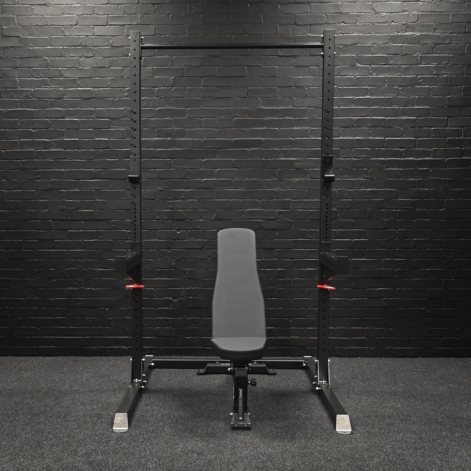 Half Power Rack Squat Cage Black with Pull Up Bar & Safety Spotters