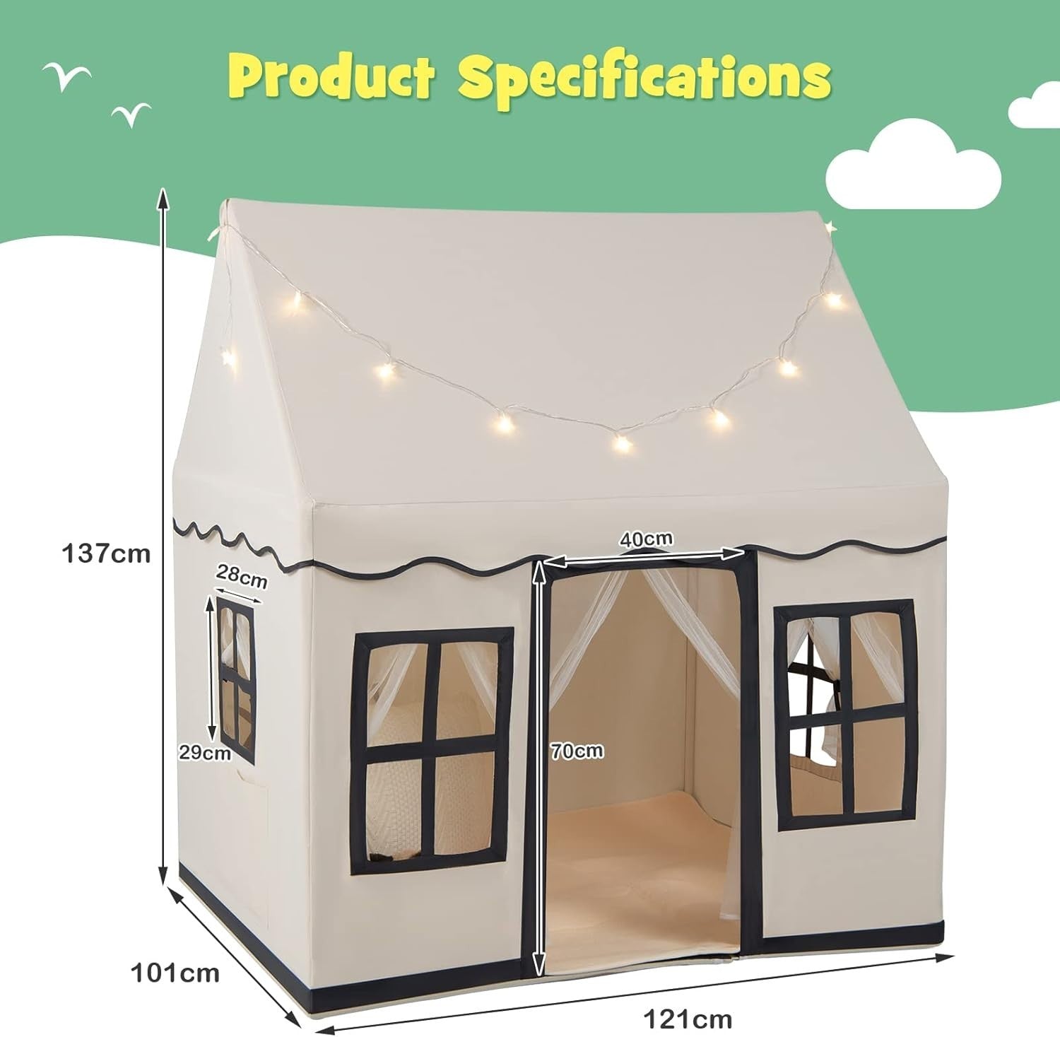 Kids Castle Play Tent Indoor Outdoor w Star Lights Mat Large Playhouse