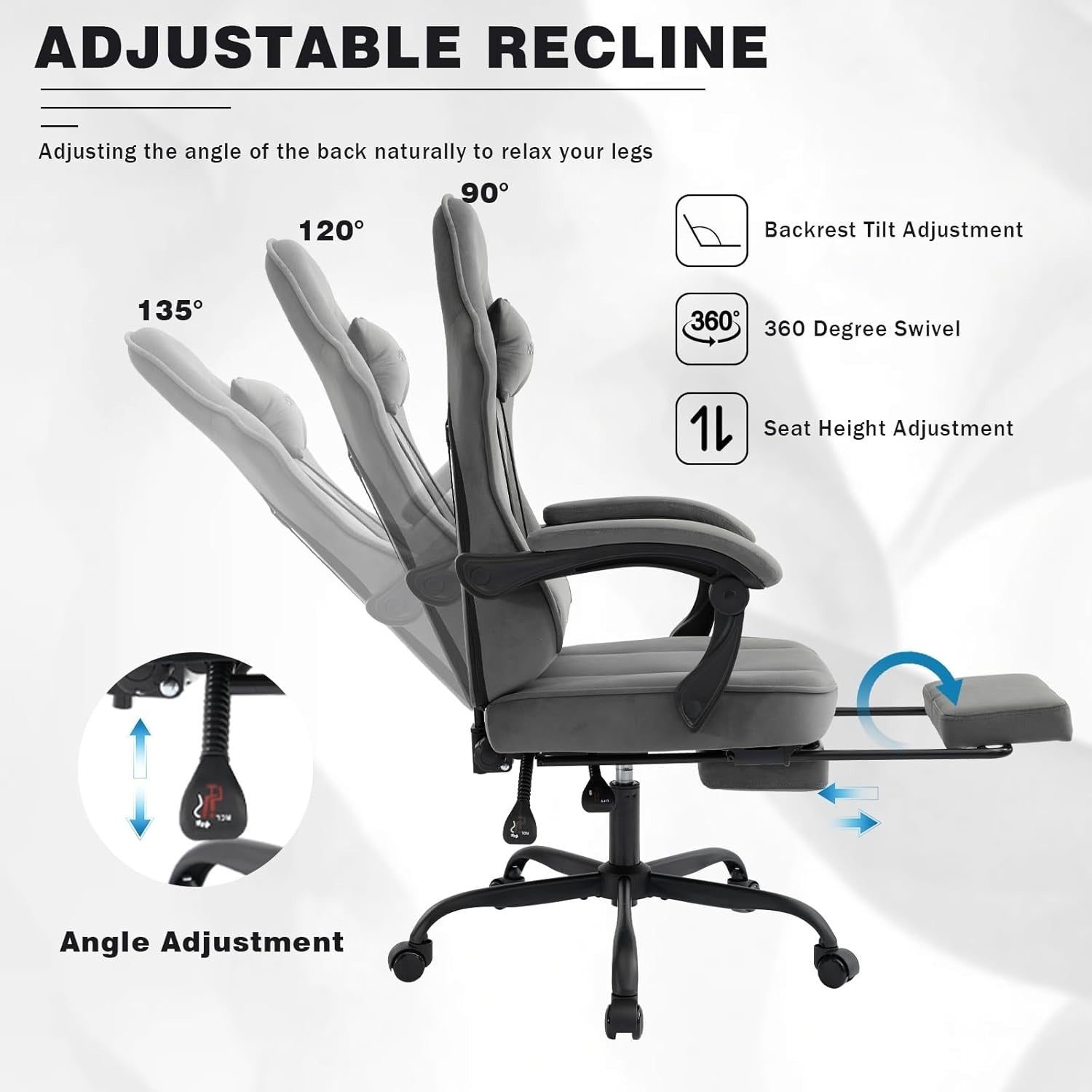 Ergonomic Suede Gaming Chair with Footrest & Lumbar Support, 330LB Capacity