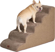 5 Step Dog Stairs for High Bed Non Slip Foam Pet Steps Washable Camel