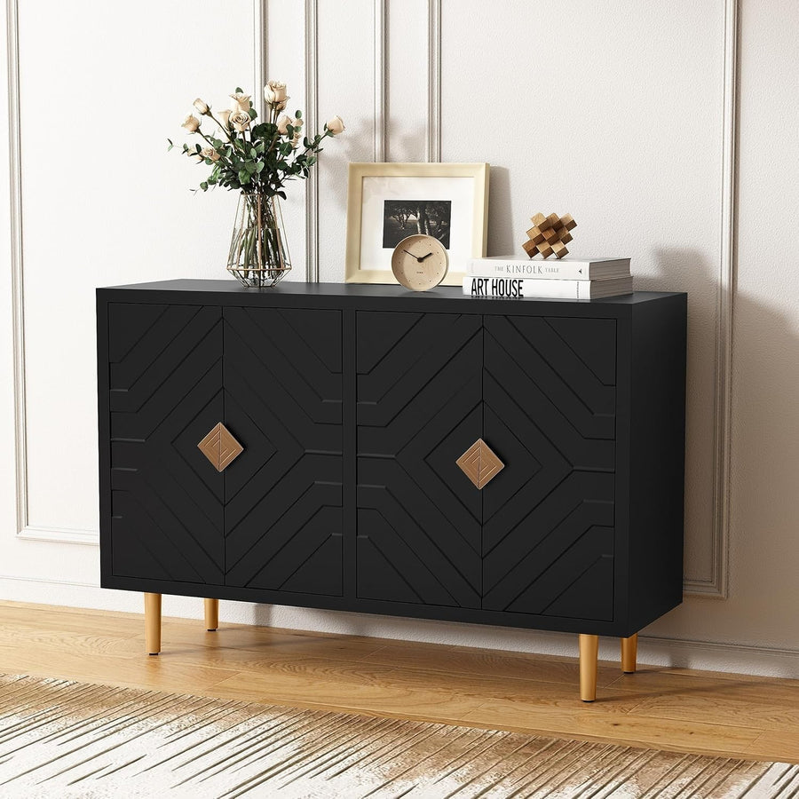 Black Modern Sideboard Cabinet 4 Doors Waterproof Storage Buffet Table