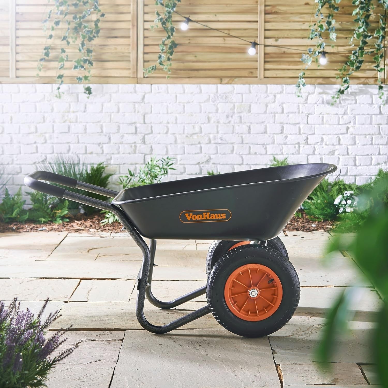 78L Dual Wheel Wheelbarrow – Steel Frame w/ Pneumatic Tyres & Grip Handle 100kg