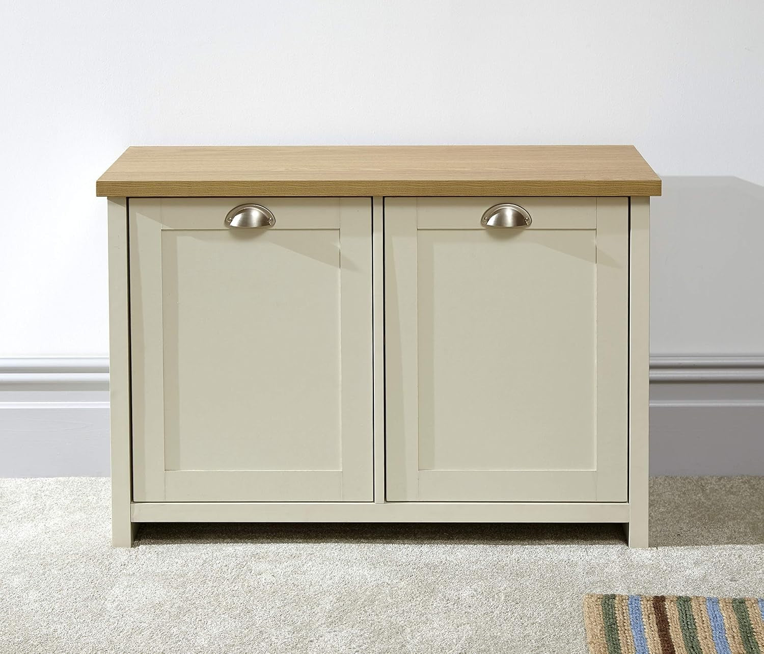 Cream Shoe Storage Cabinet 4 Shelves Spacious Hallway Sideboard Organizer