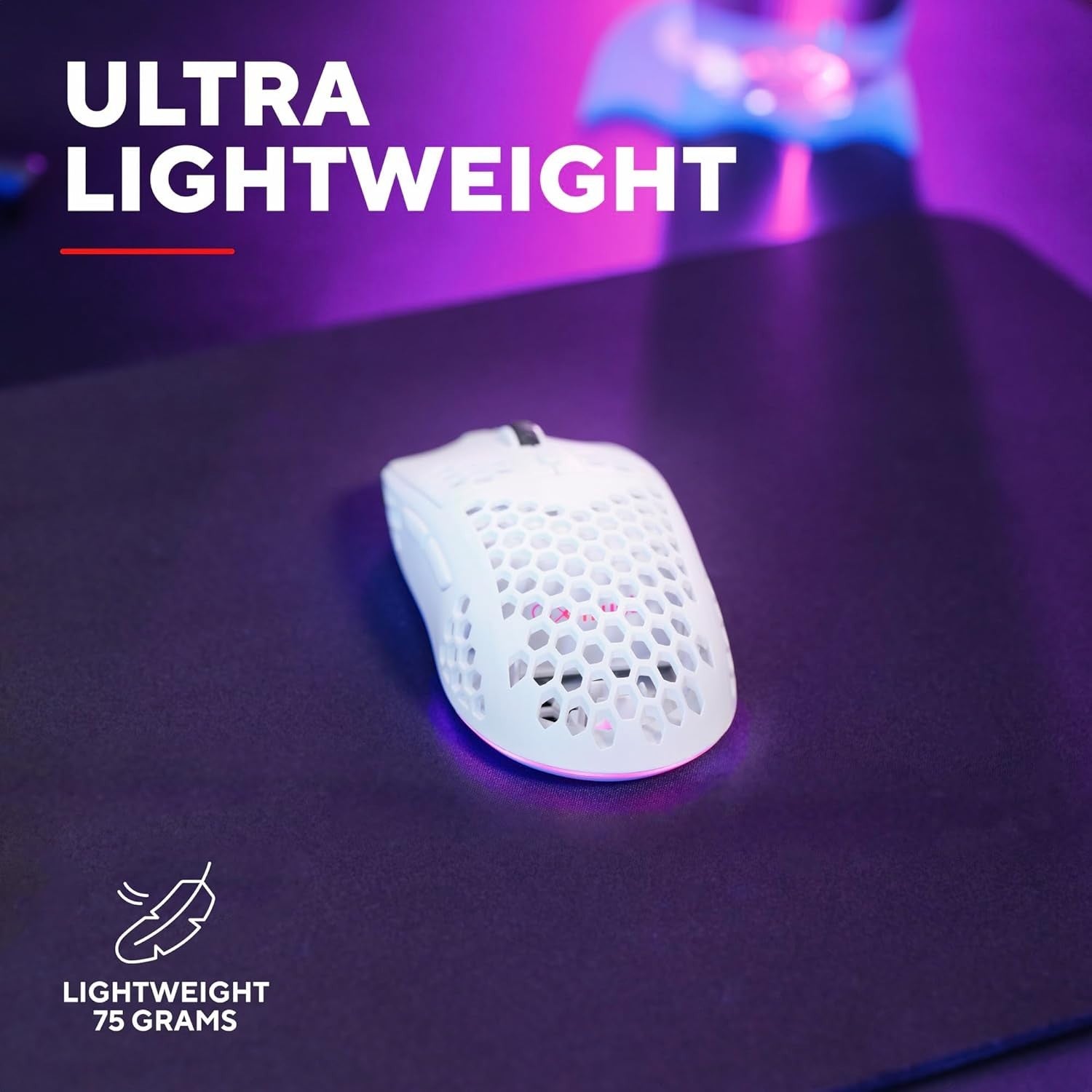 Ultralight Wireless Gaming Mouse 75g 80H RGB 4800 DPI White