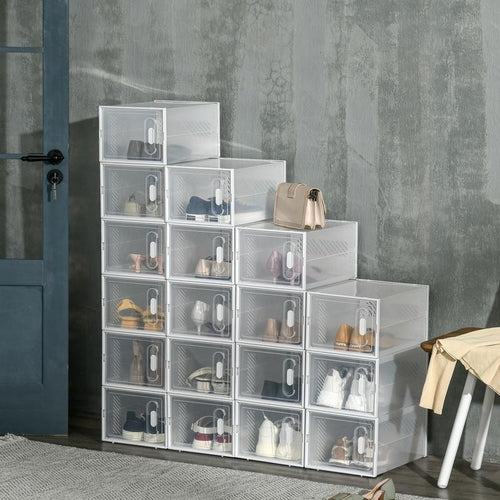 Clear Shoe Storage Box Set – 18 Stackable Units with Magnetic Doors