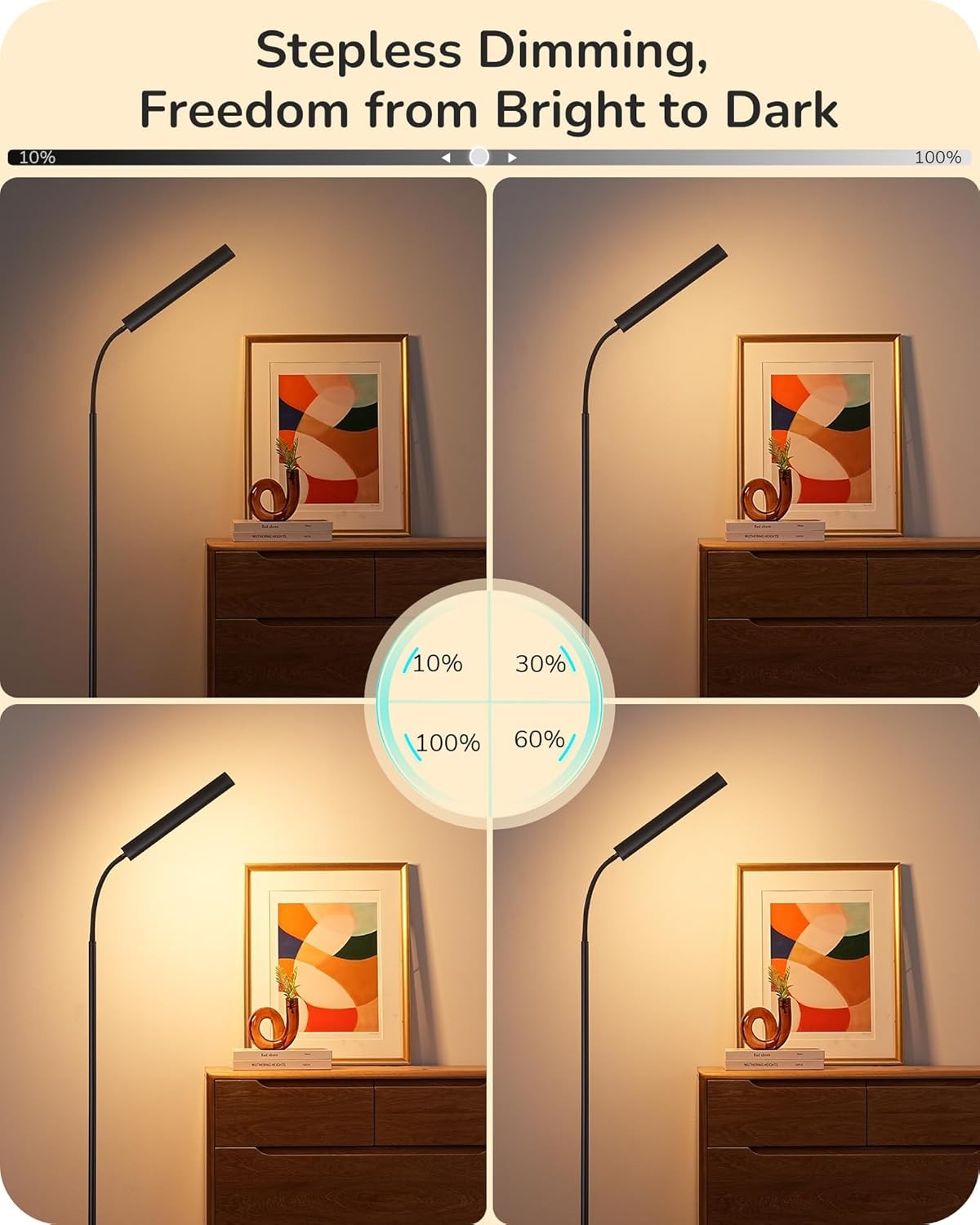 LED Floor Lamp Dimmable Gooseneck Reading Light 3 Colour Standing Lamp