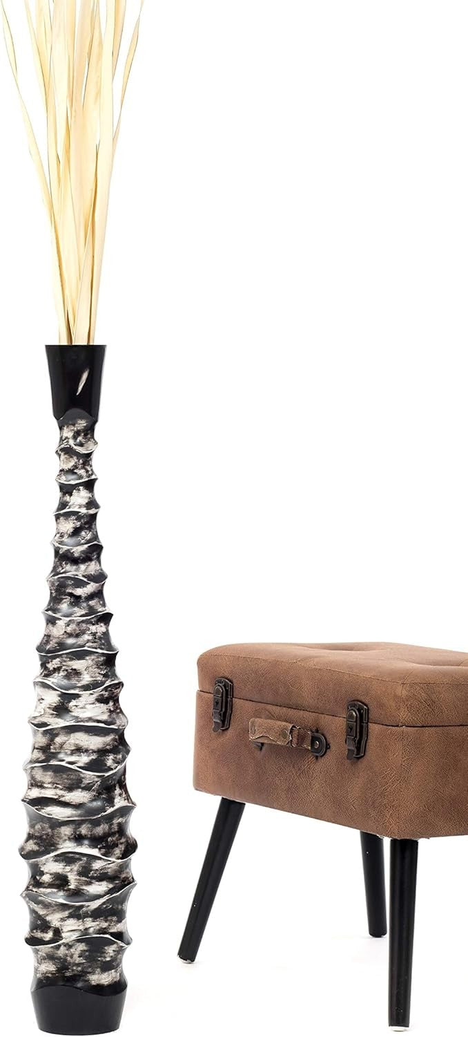 Large Black White Floor Vase 85cm Tall Wooden Decor for Pampas Grass