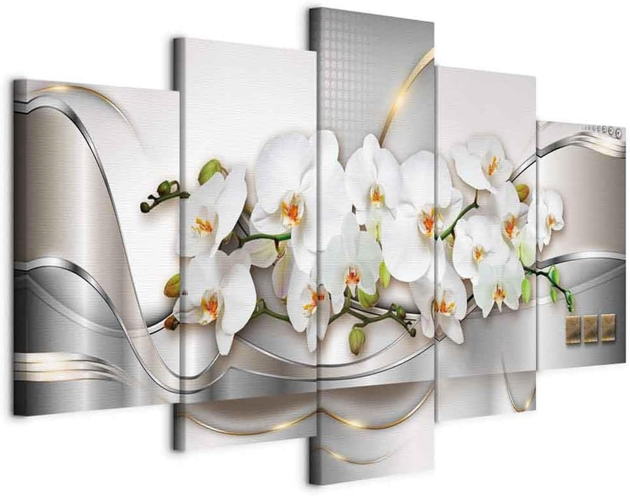XXL Orchid Canvas Wall Art 5 Panel 200x100cm Framed