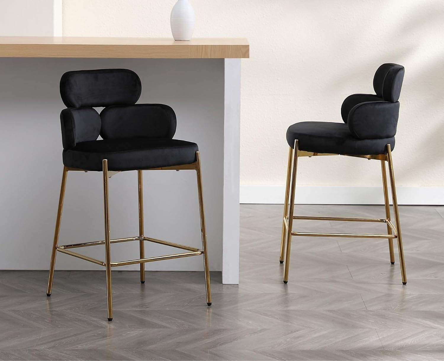 Modern Bar Stools 2pcs black Velvet Counter Kitchen Chairs