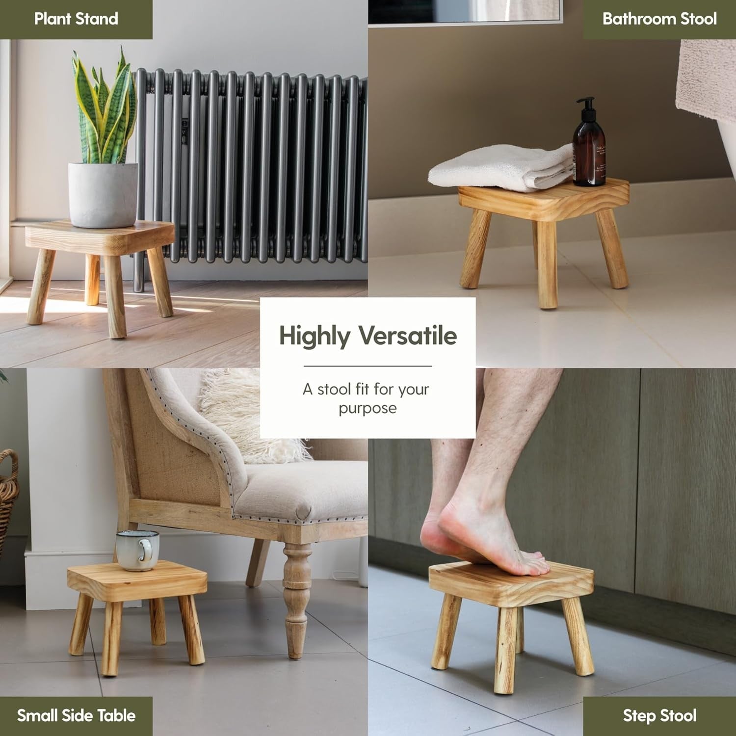 Small Wooden Stool | Rustic Plant Stand & Bedside Table for Home Décor