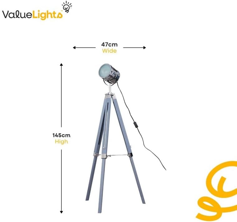 Tripod Floor Lamp Matt Black Chrome Studio Spotlight Industrial Standing Light