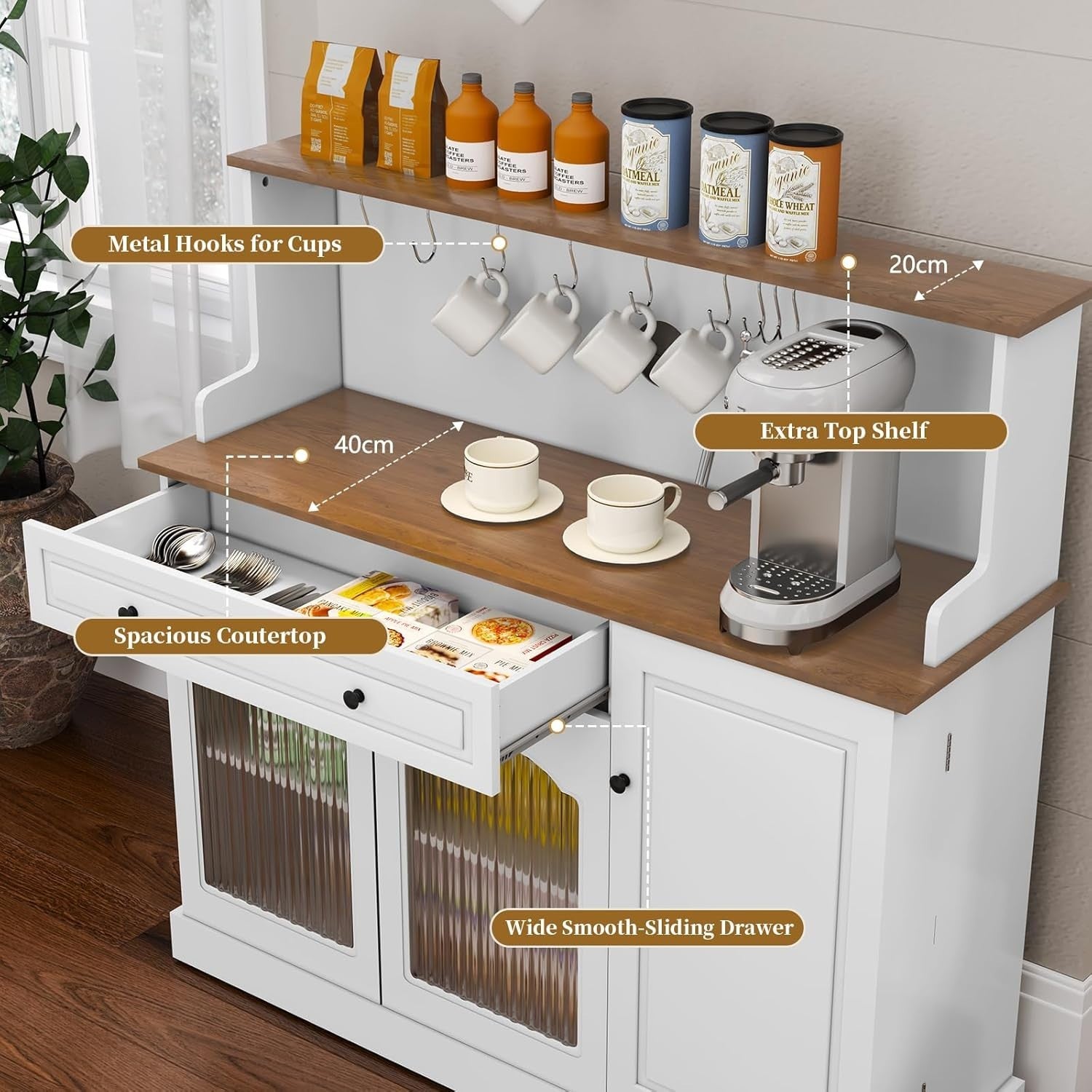 Kitchen Pantry Cupboard Microwave Cabinet Coffee Station White