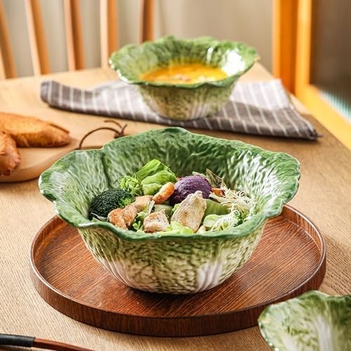 Large 3-Piece Ceramic Mixing & Serving Bowls Nesting Salad Prep Bowls