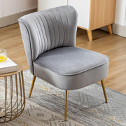 Grey Velvet Accent Tub Chair Gold Metal Legs Modern Armchair