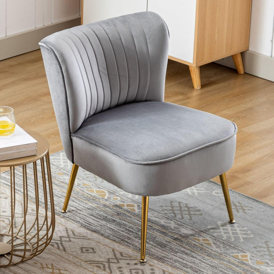 Grey Velvet Accent Tub Chair Gold Metal Legs Modern Armchair