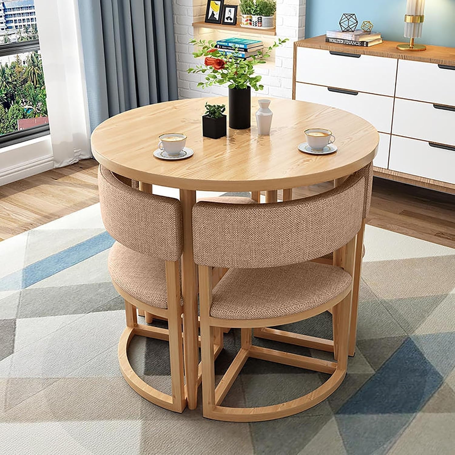Modern 80cm Round Office Table Set – Compact Meeting Desk with 4 Leather Chairs