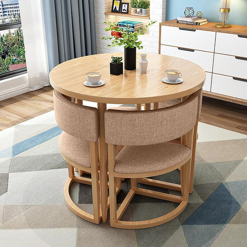 Modern 80cm Round Office Table Set – Compact Meeting Desk with 4 Leather Chairs