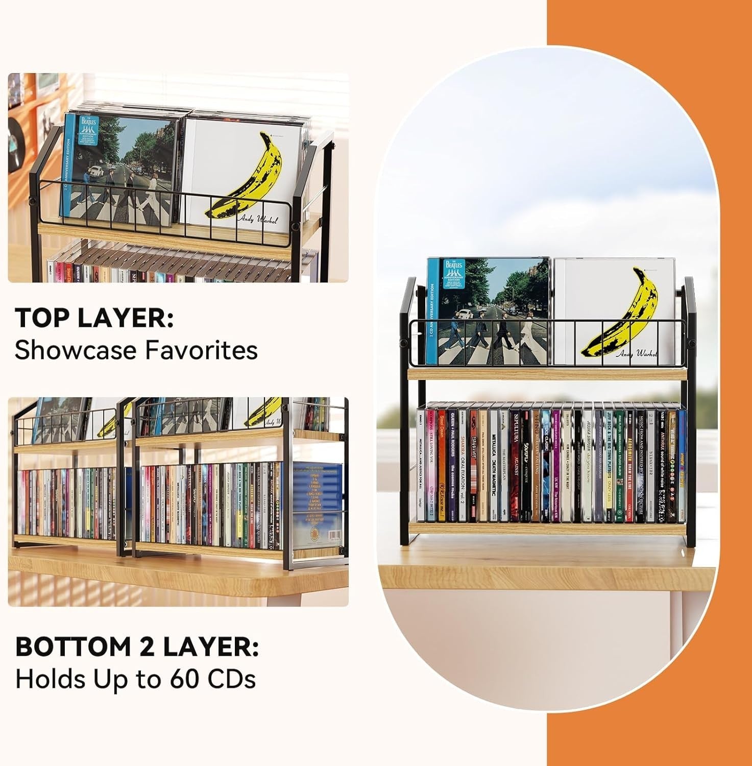 56 CD Vinyl Record Storage Rack 2 Tier Desktop Display Organizer Shelf