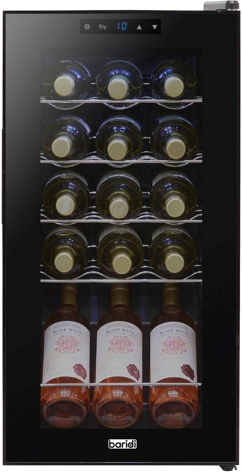15 Bottle Wine Cooler Fridge Digital Touch Control LED Quiet Freestanding