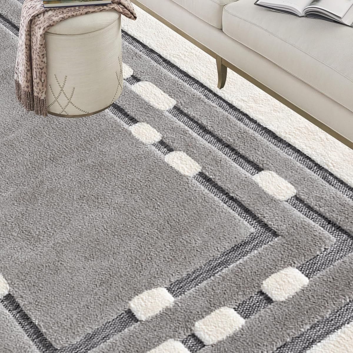 Beige Grey Hallway Rug 120x170cm Modern Soft Area Mat for Living Room