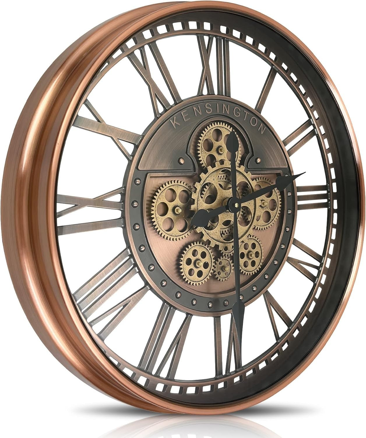 21" Copper Wall Clock Moving Gears Steampunk Industrial Metal Retro