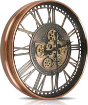 21" Copper Wall Clock Moving Gears Steampunk Industrial Metal Retro