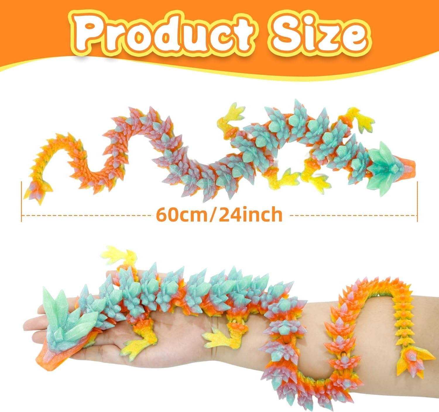 24in Crystal Pearly 3D Printed Dragon Articulated Fidget Fantasy Toy